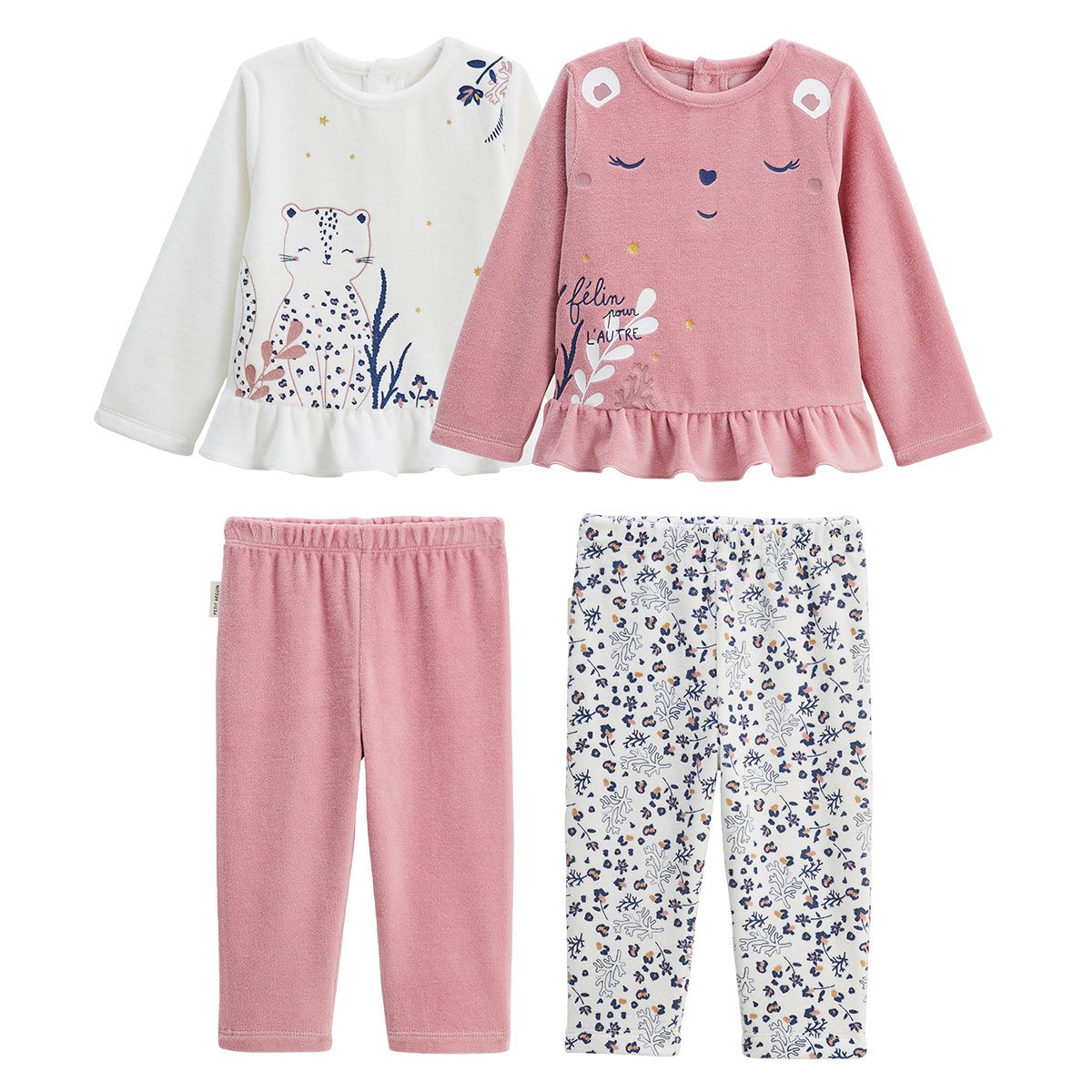 Lot de 2 pyjamas enfant 2 pièces en velours Céleste rose, PETIT BEGUIN