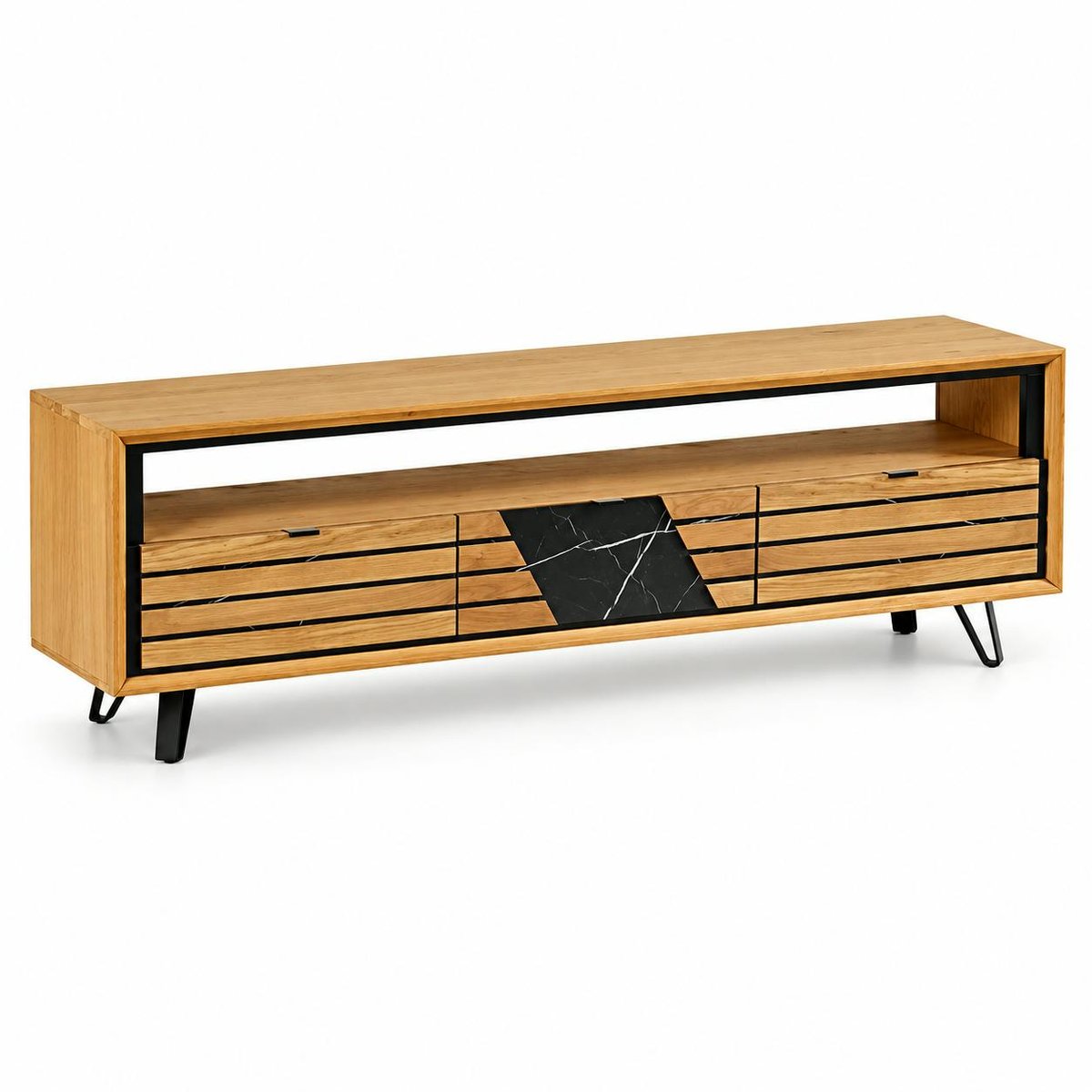 Meuble tv design en bois de chêne finition miel, 3 tiroirs ESSEN chêne miel, PIER IMPORT