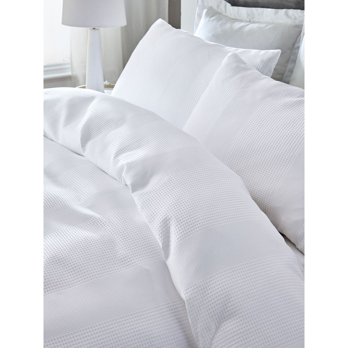 Parure housse de couette gaufrée 300 fils blanc, NEXT
