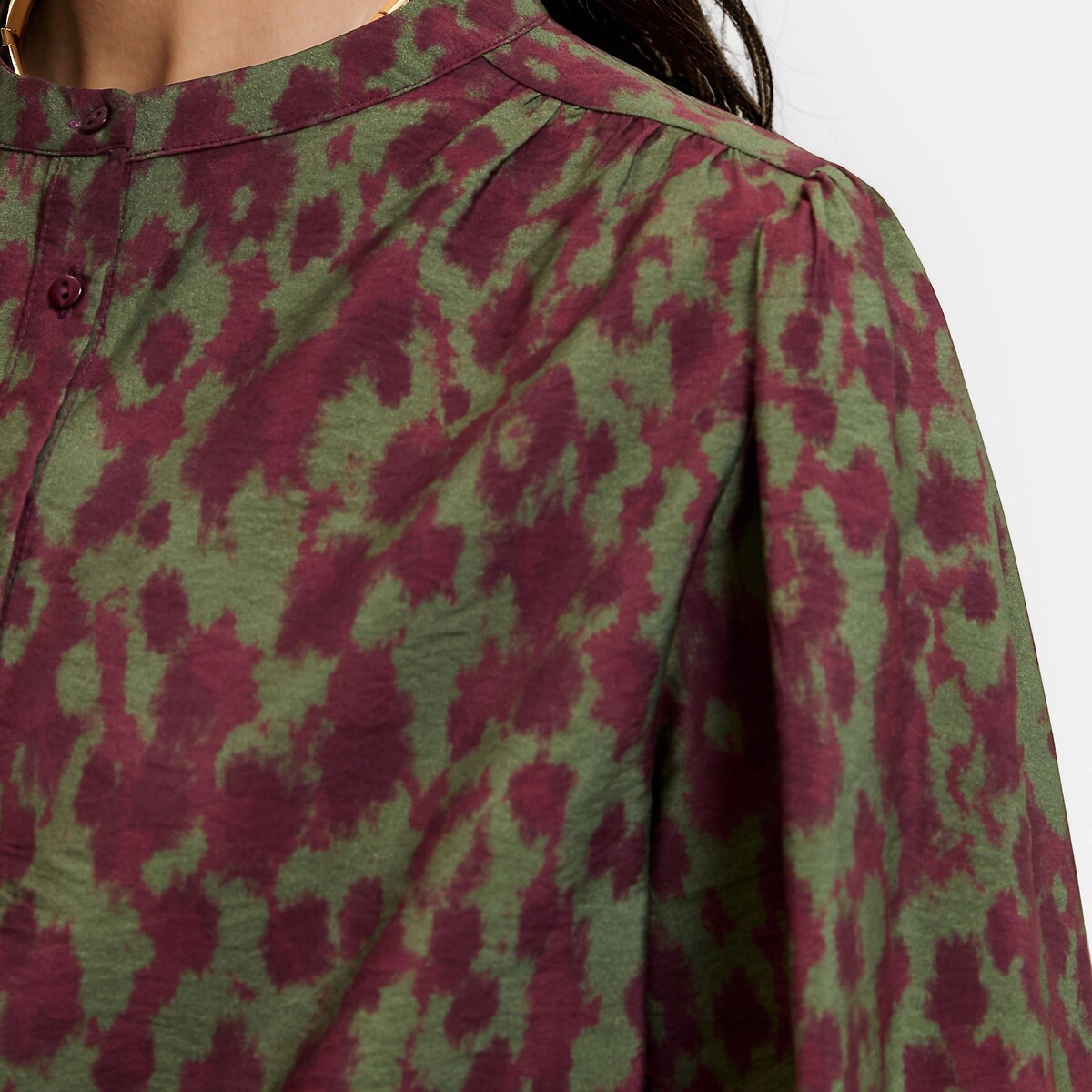 Chemise col mao manches longues imprimé tie and dye imprimé prune, LA REDOUTE COLLECTIONS