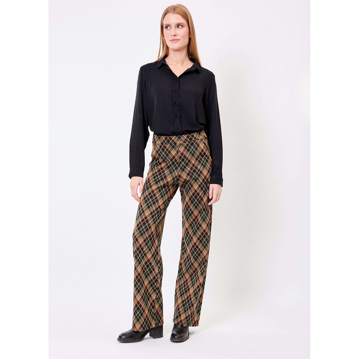 Pantalon ample maille jacquard bio PALMERO marron, PRINCESSE NOMADE