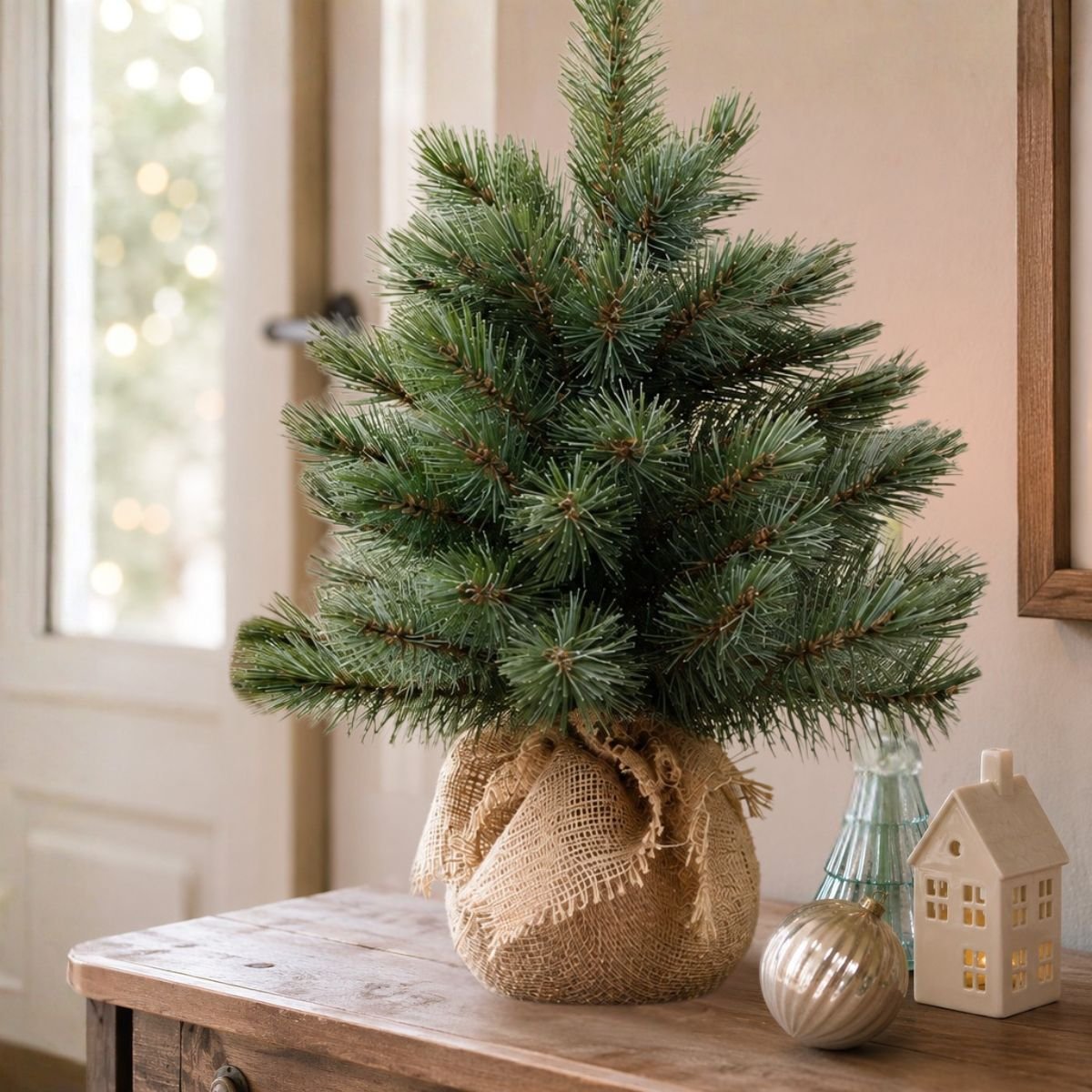 Sapin de Noël artificiel dans un sac en jute H90 cm FOREST FROSTED vert, TRIUMPH TREE