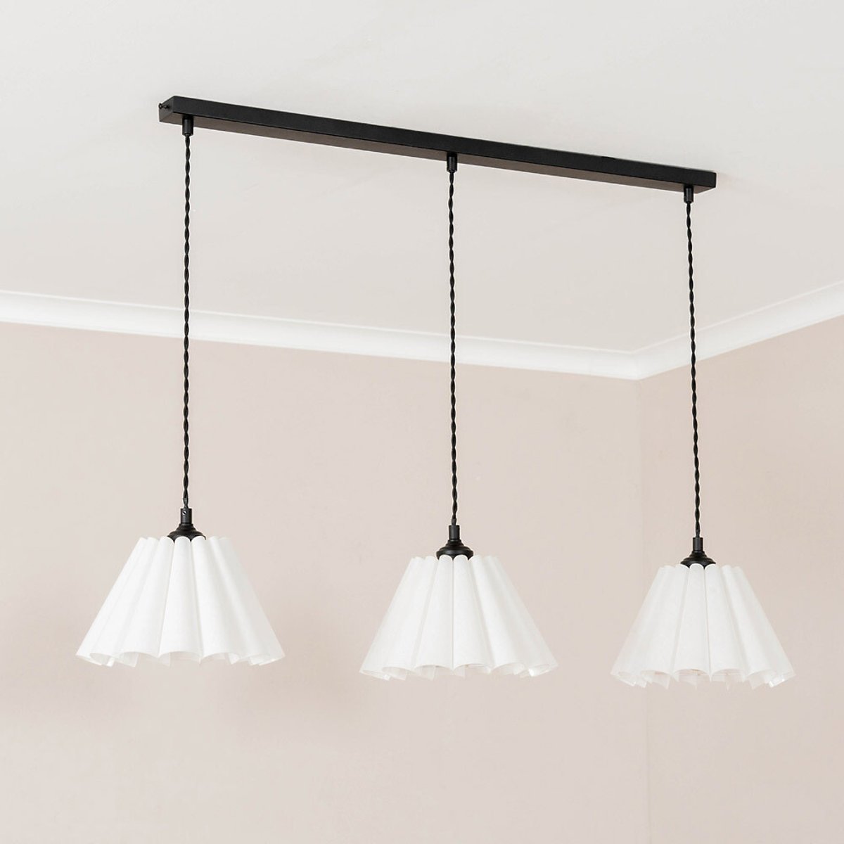 Lottie 3-Light Pleated Shade Diner Bar Pendant Light black, SO'HOME