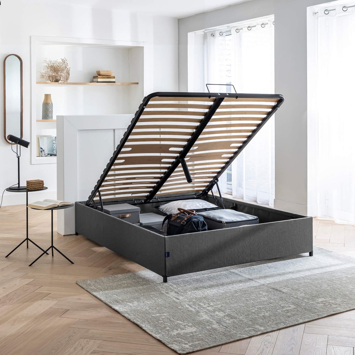 Lit coffre en kit anthracite, SOMEO