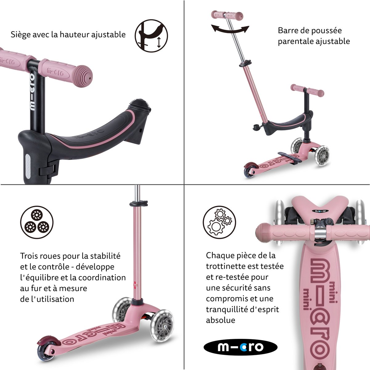 Micro Mini2Grow 2.0 LED - Poudré rose, MICRO MOBILITY