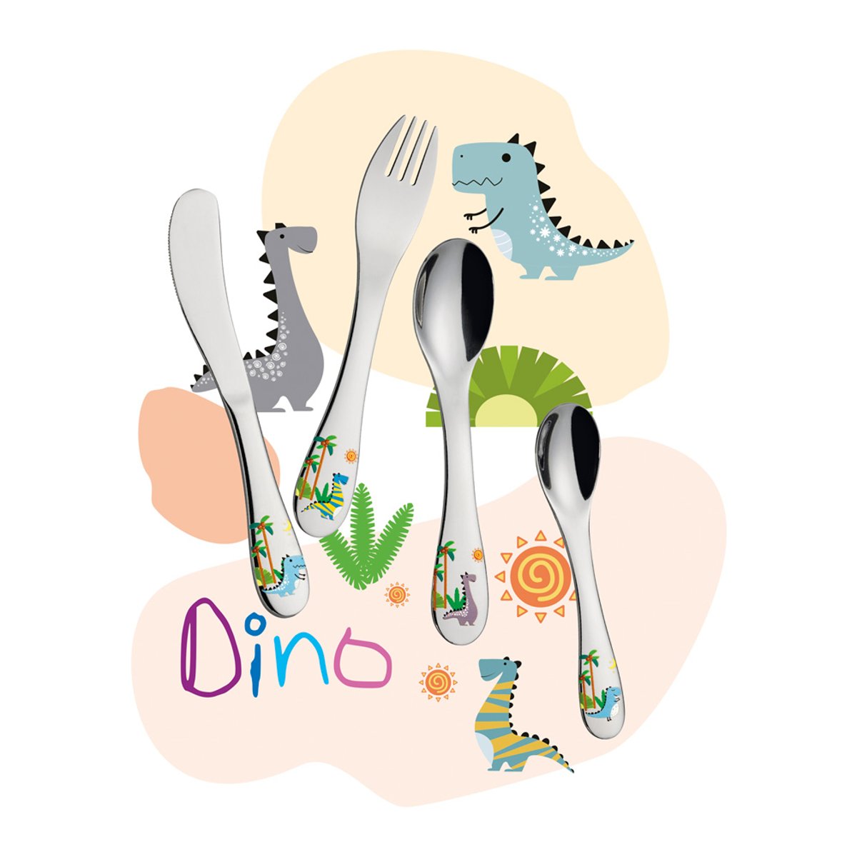 Couverts enfants Dino 4 pièces argent / métallique, CILIO