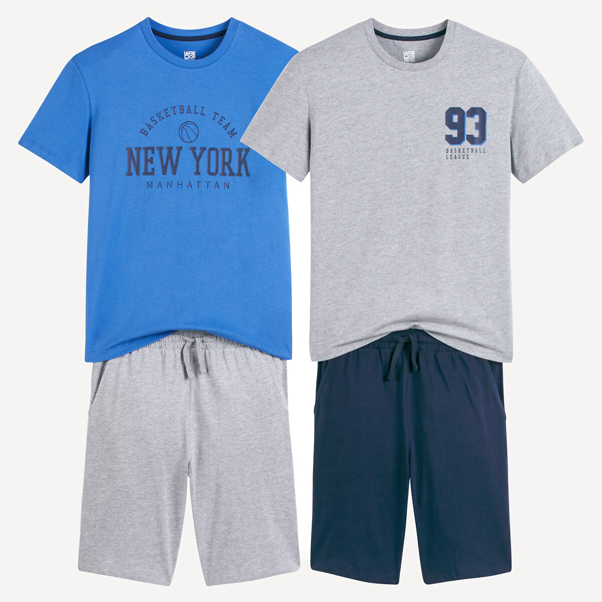 Lot de pyjashorts coton, thème basketball gris + bleu, LA REDOUTE COLLECTIONS