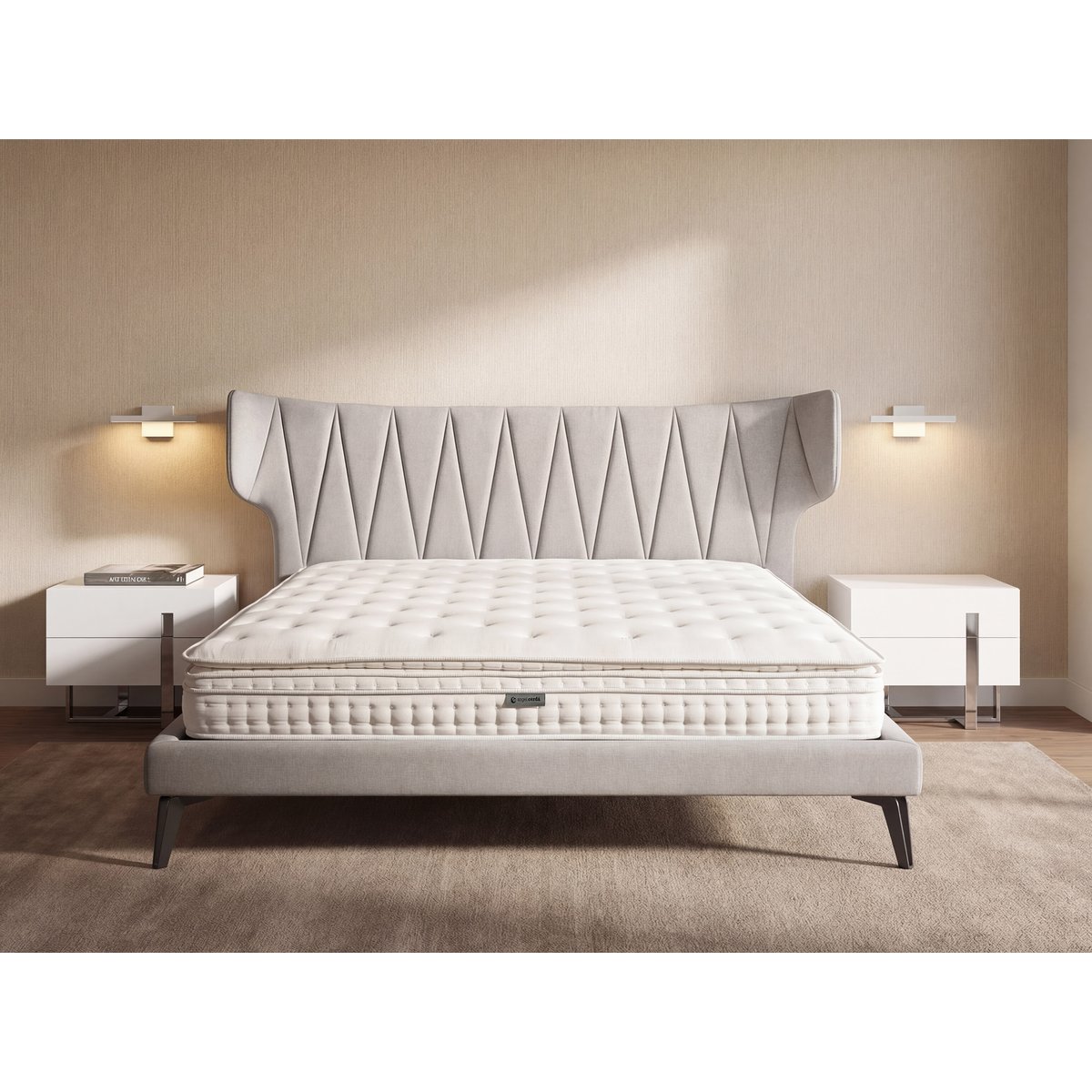 Matelas hybride en latex naturel avec mini ressorts et ressorts ensachés 7 zones blanc, ANGEL CERDA