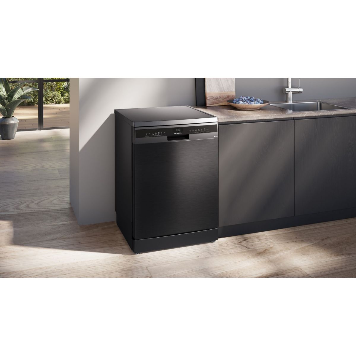 Lave vaisselle 60 cm SN23EC22AE, varioSpeed Plus, Acier brossé noir couleur unique, SIEMENS