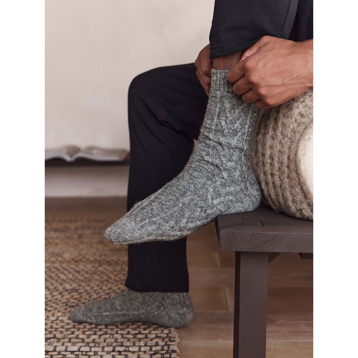 Chaussettes torsadées thermiques, 2 paires noir/gris, NEXT
