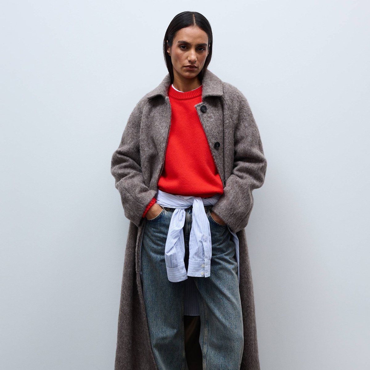 Manteau uni double boutonnage contenant de la laine elan, MONOPRIX