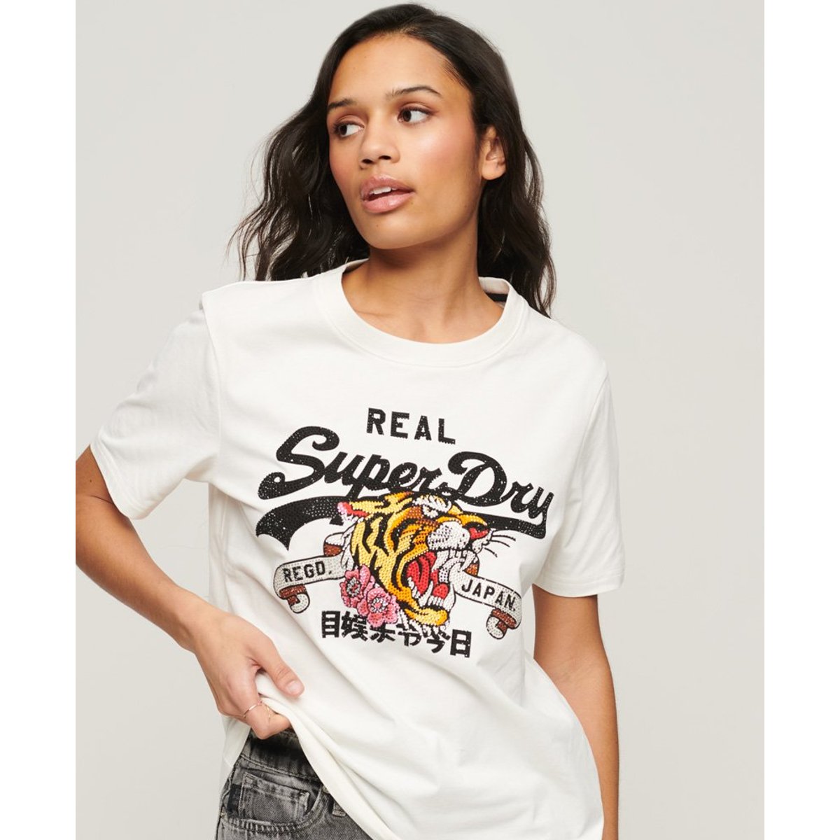 T-shirt Vintage Logo Narrative écru, SUPERDRY