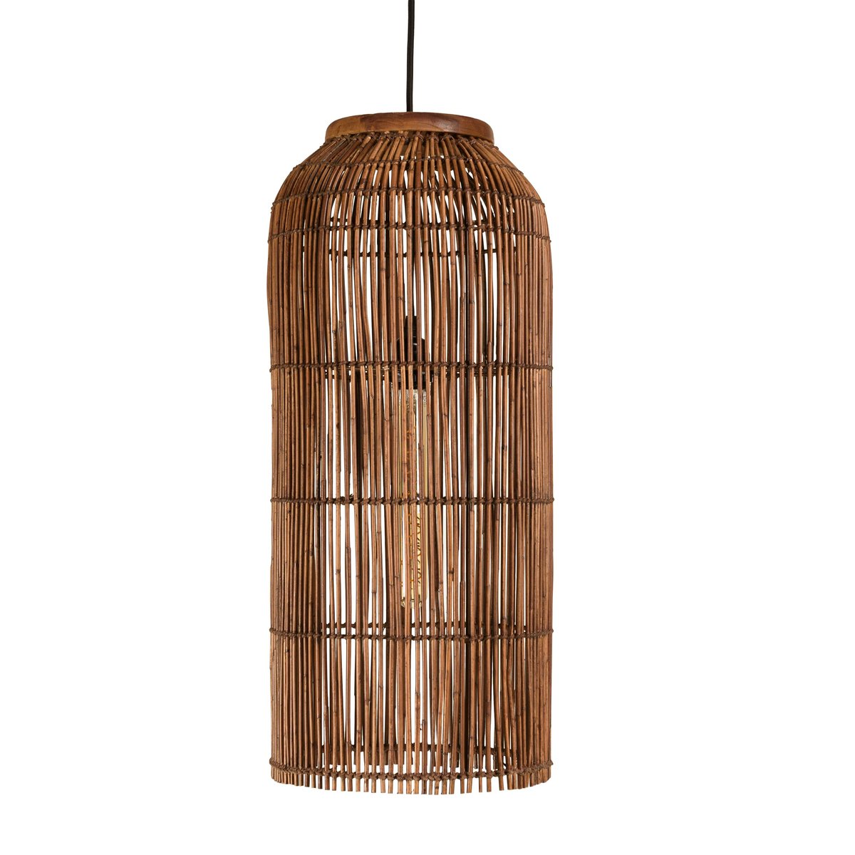 Suspension 28x28cm en rotin couleur marron et bois de teck recyclé SWING marron, PIER IMPORT