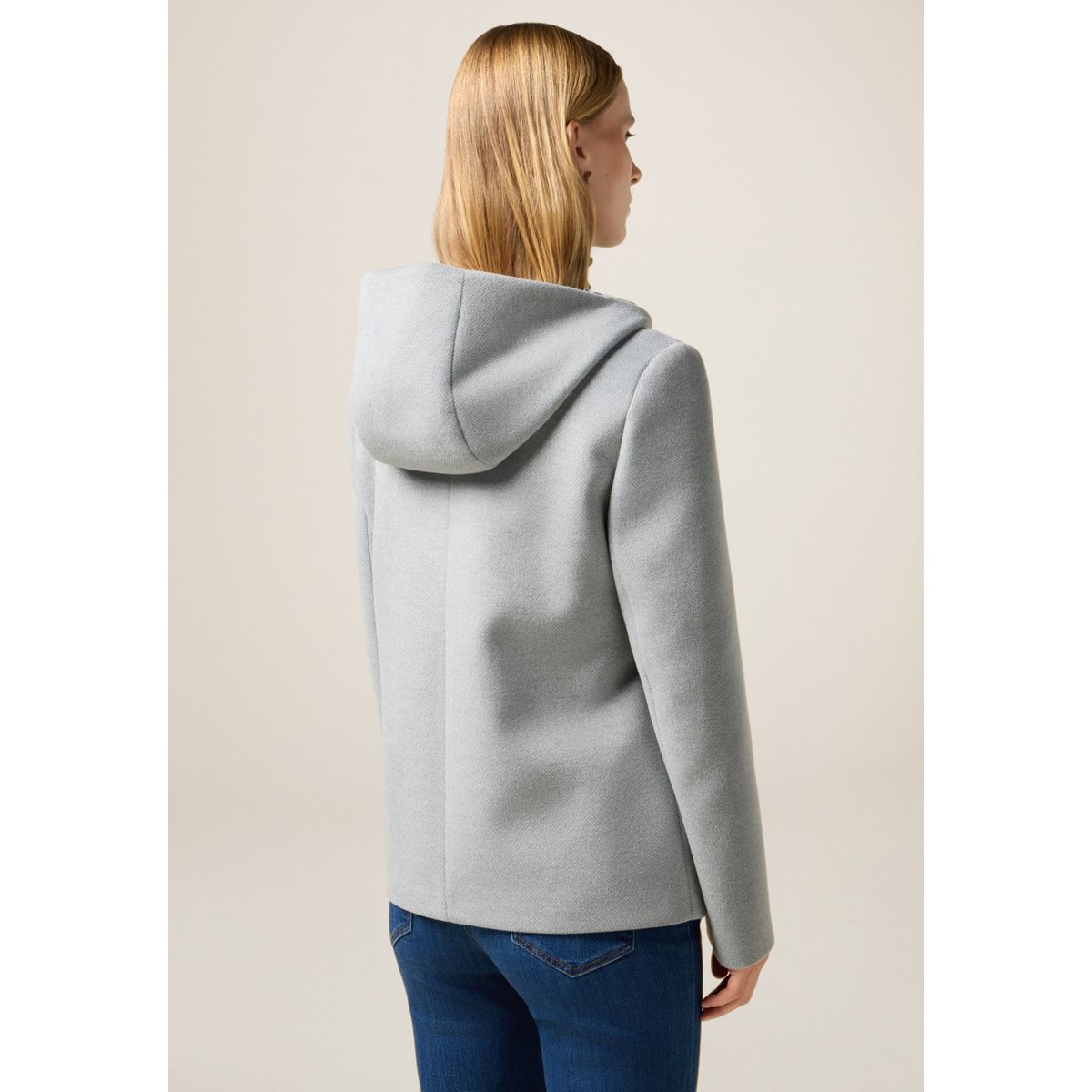 Manteau court à capuche et fermeture éclair gris, OLTRE