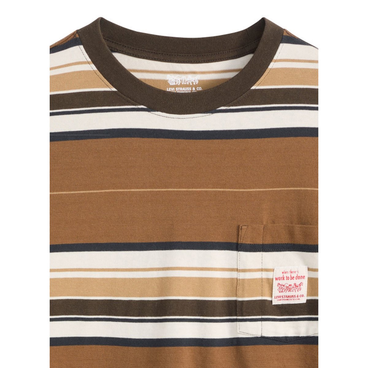 T-shirt marron en coton avec un imprimé fantaisie rayé et des manches courtes marron, LEVI'S