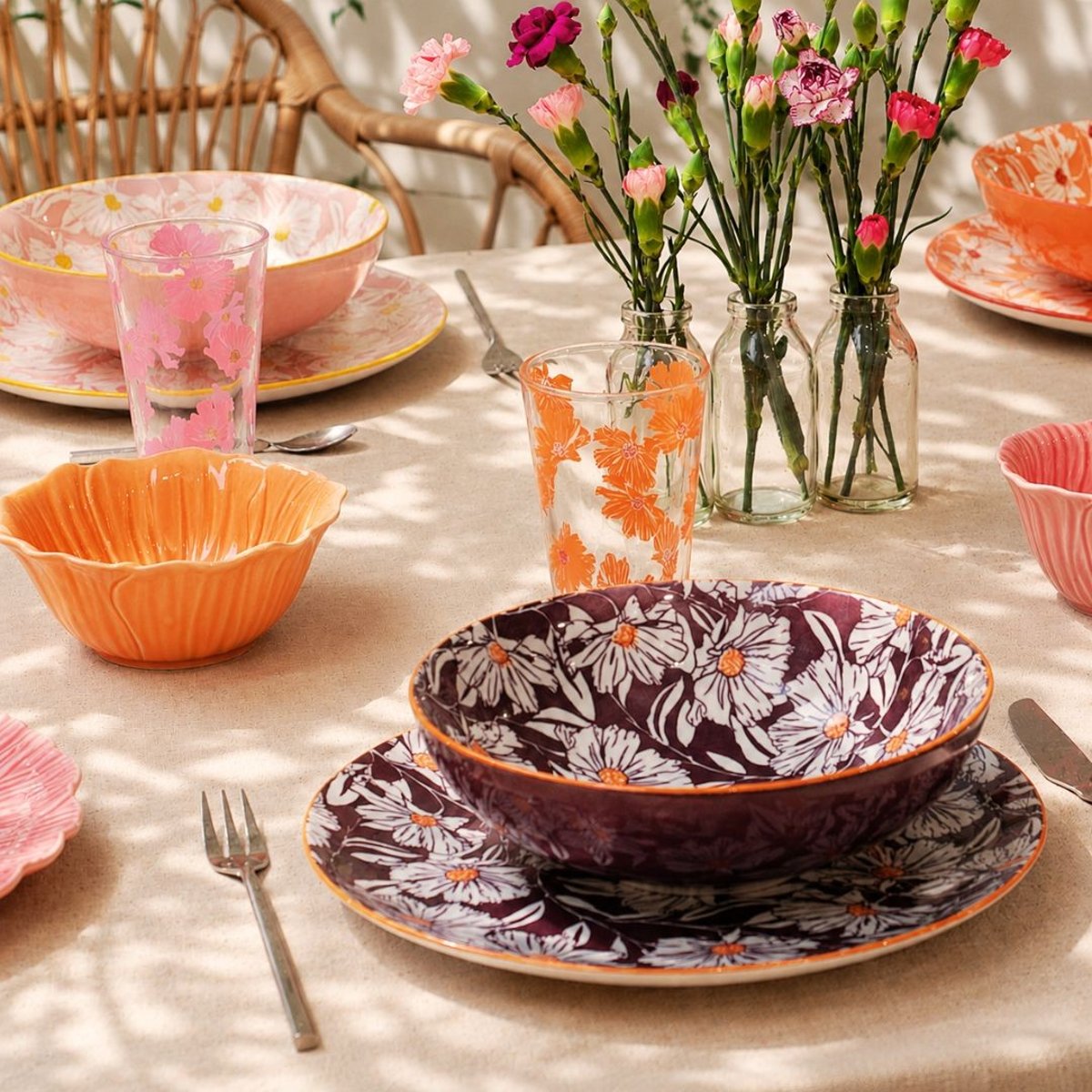 Lot de 6 grandes assiettes, OPHELIA rose, ARTIME