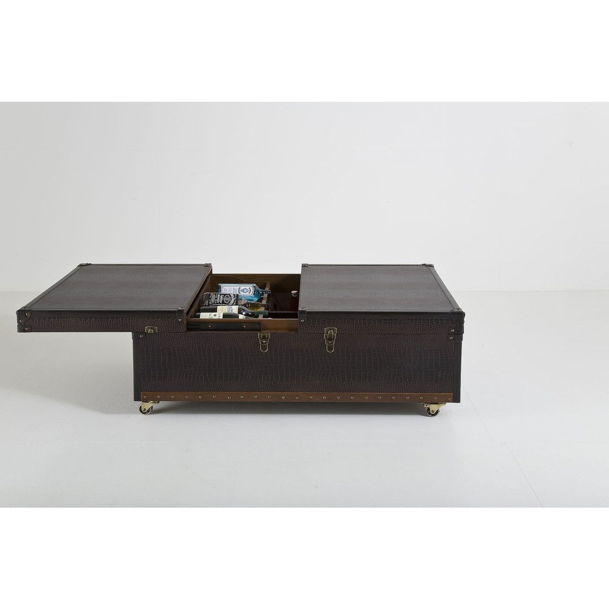 Table basse bar en simili croco, GLOBETROTTER marron, KARE DESIGN