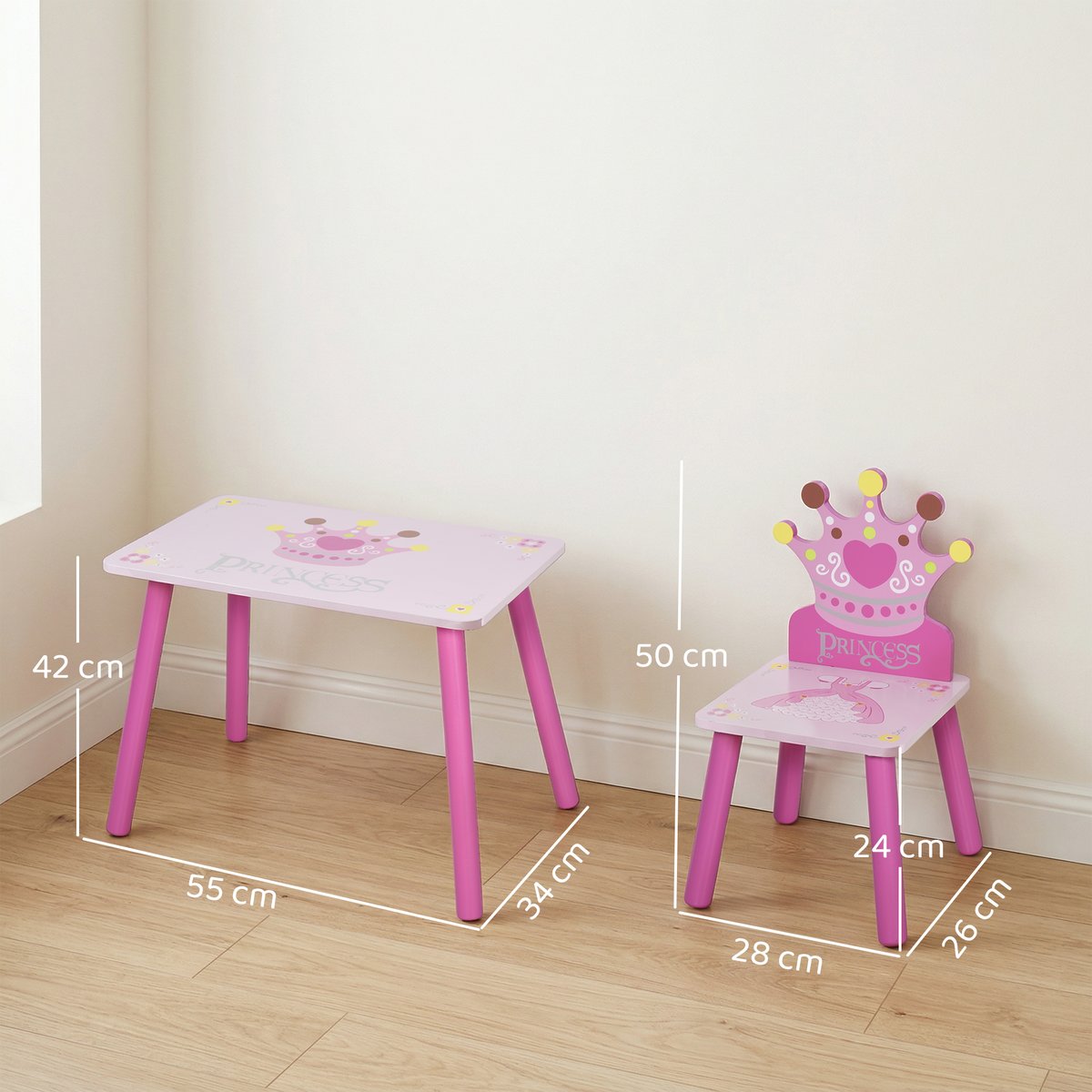 Ensemble table et chaises pour enfants MDF rose, HOMCOM