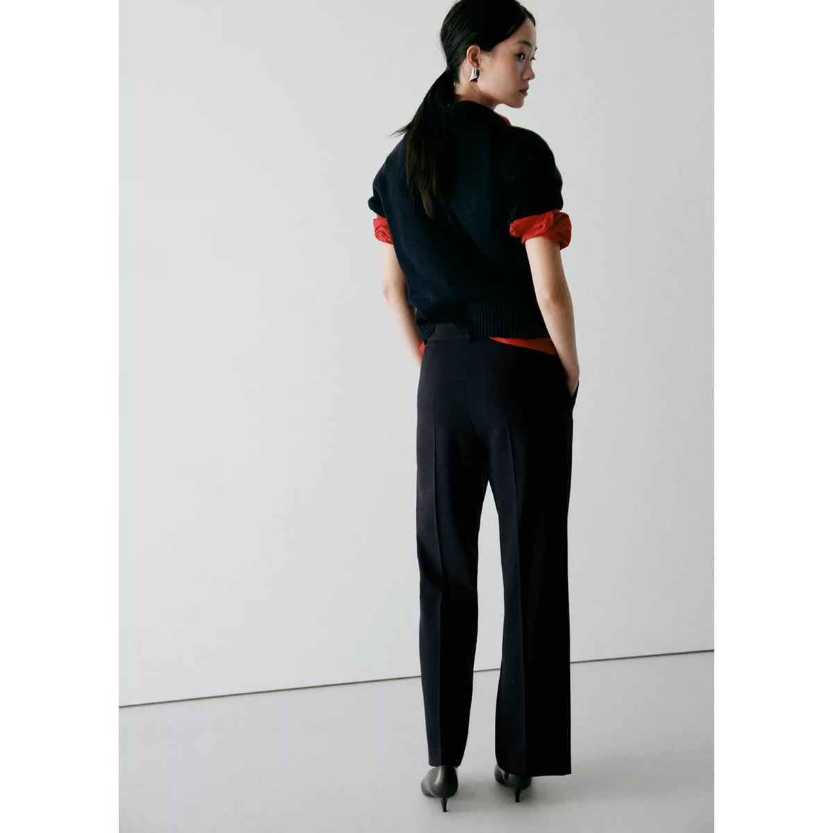 Pantalon droit taille normale bleu marine, MANGO
