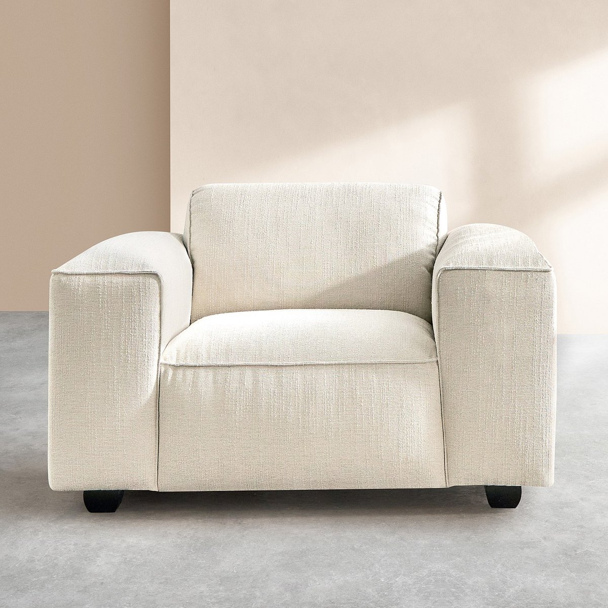Fauteuil droit polyester POSADA II ivoire, HABITAT