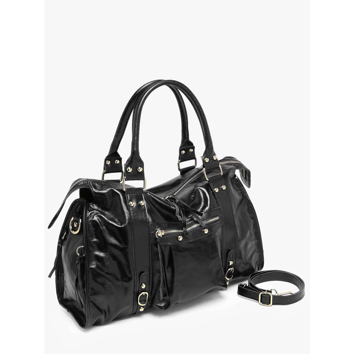 Sac porté épaule Shiny sauvage cuir A4 nero, MILANO