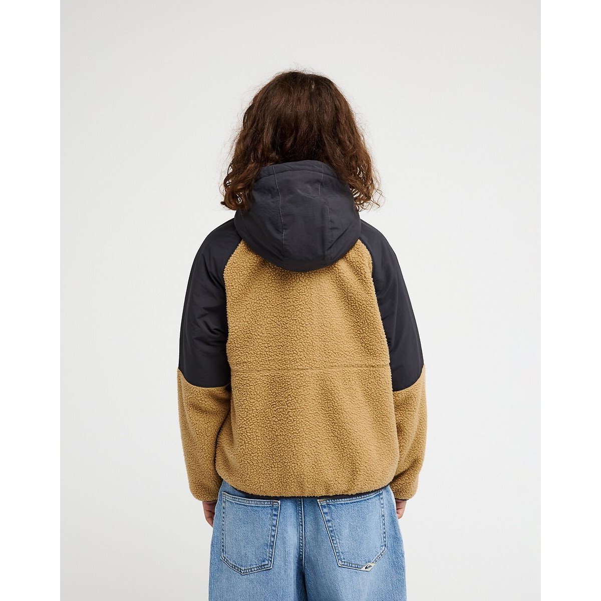 Veste polaire zippée avec capuche camel/bleu, QUIKSILVER