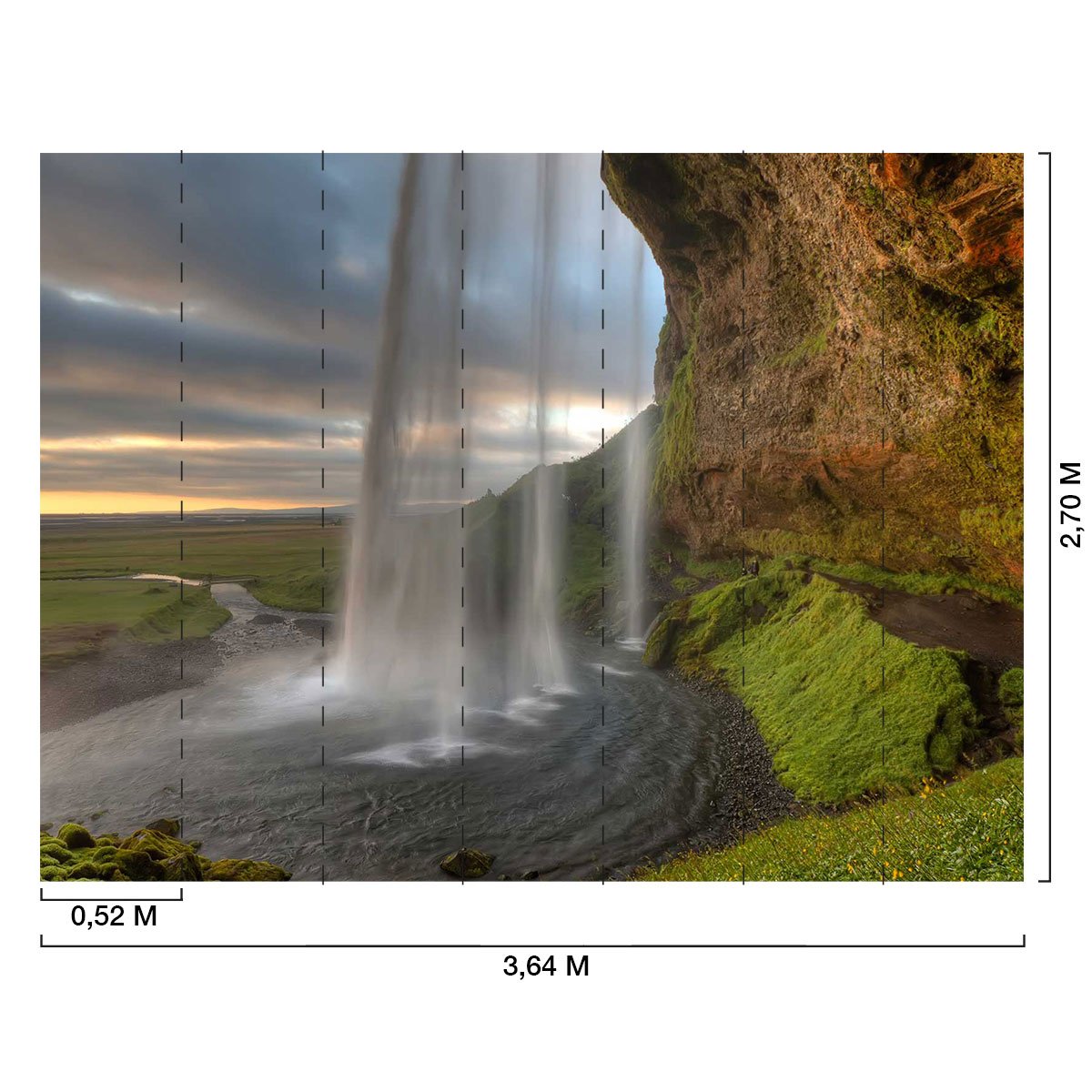 Papier peint panoramique sous une cascade en islande intissé, HEXOA