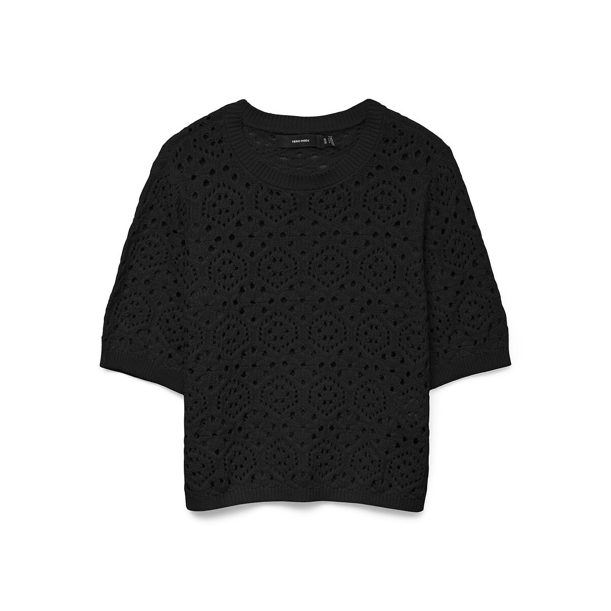 Jumper with 3/4 Length Sleeves and Embroidered Round Neck black, VERO MODA