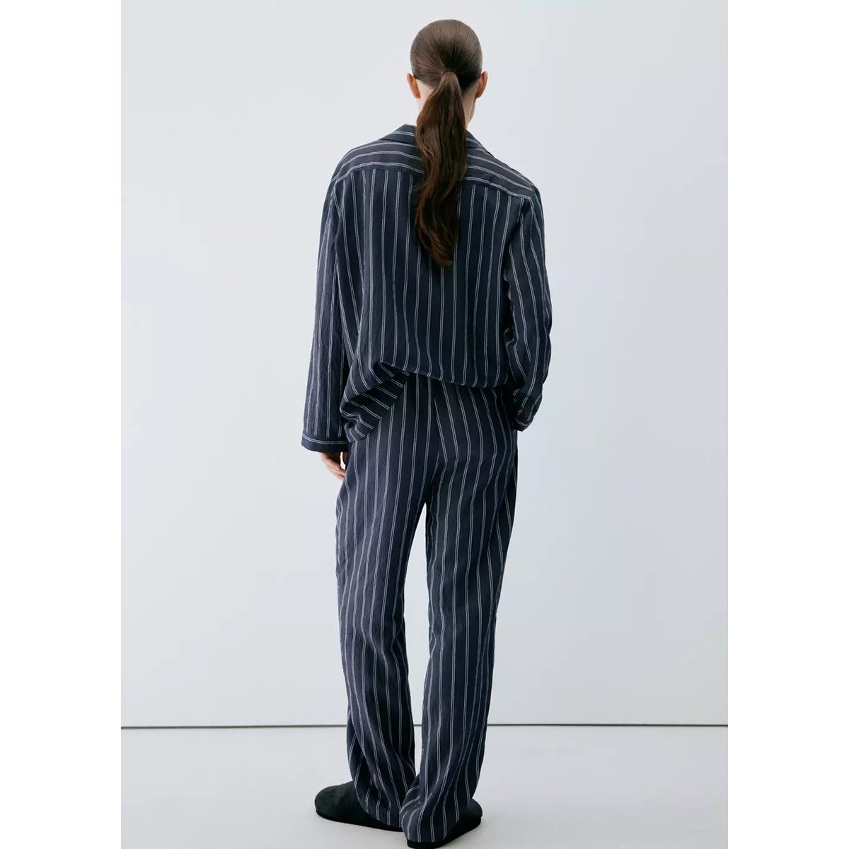 Pantalon pyjama rayures bleu marine, MANGO
