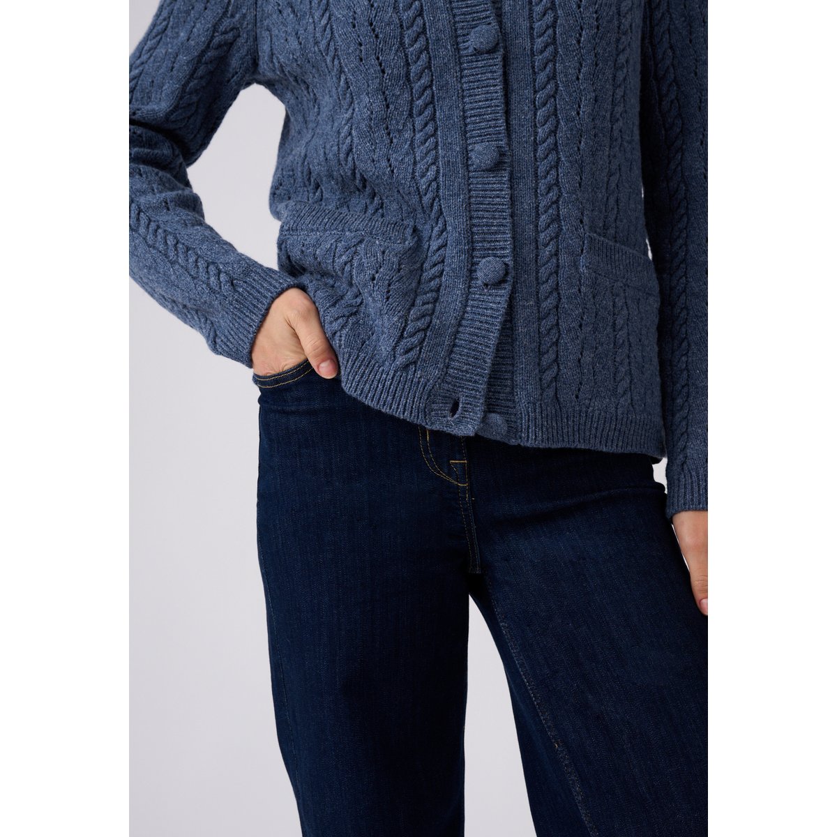Gilet-veste torsadé 100% laine bleu chiné, DAMART