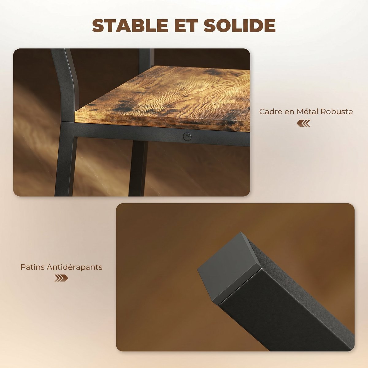 Tabouret de bar Métal Brun Rustique brun rustique et noir, HOMCOM