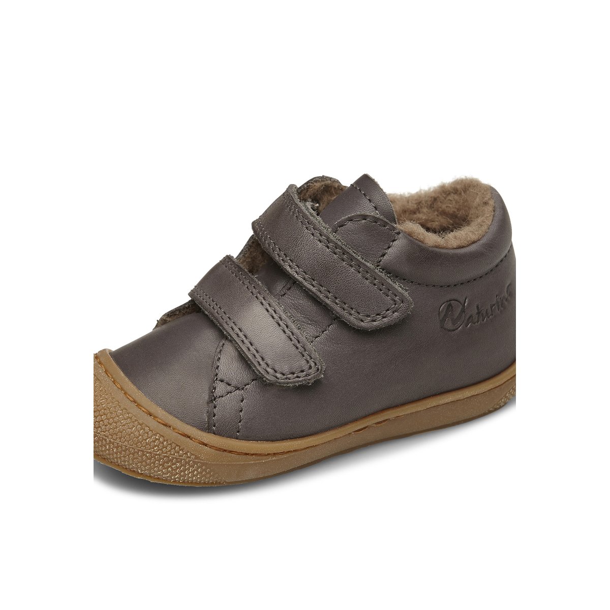 Chaussures premiers pas en cuir doublés en laine COCOON VL anthracite, NATURINO