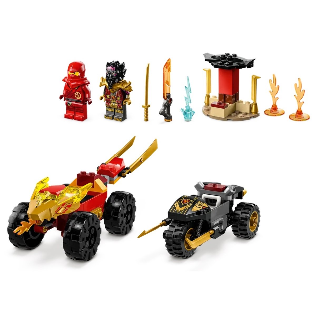 71789 Le combat en voiture et en moto de kai et ras multicolore, LEGO