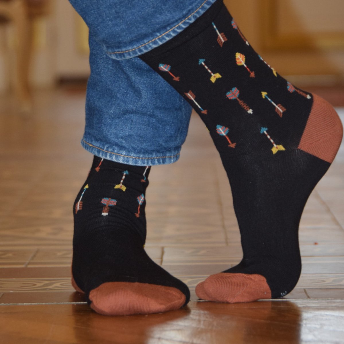 Mi-chaussettes jersey All over flèches indiens Coton majoritaire noir, KINDY