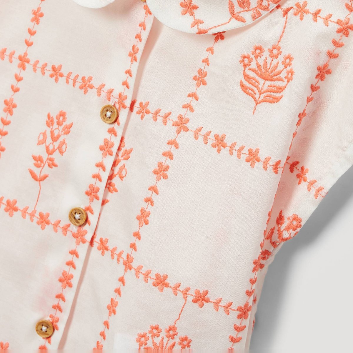 Chemise sans manches à carreaux brodée en coton pamplemousse, BOUT'CHOU