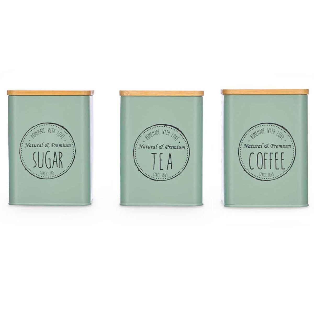 Set de 3 boîtes en métal vert café, sucre, thé 10x10x13.5cm vert, WADIGA