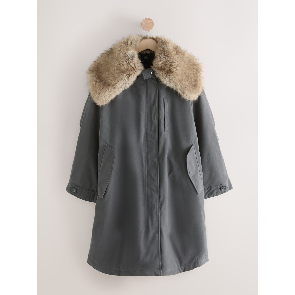 Parka à col en imitation fourrure premium gris anthracite, NEXT