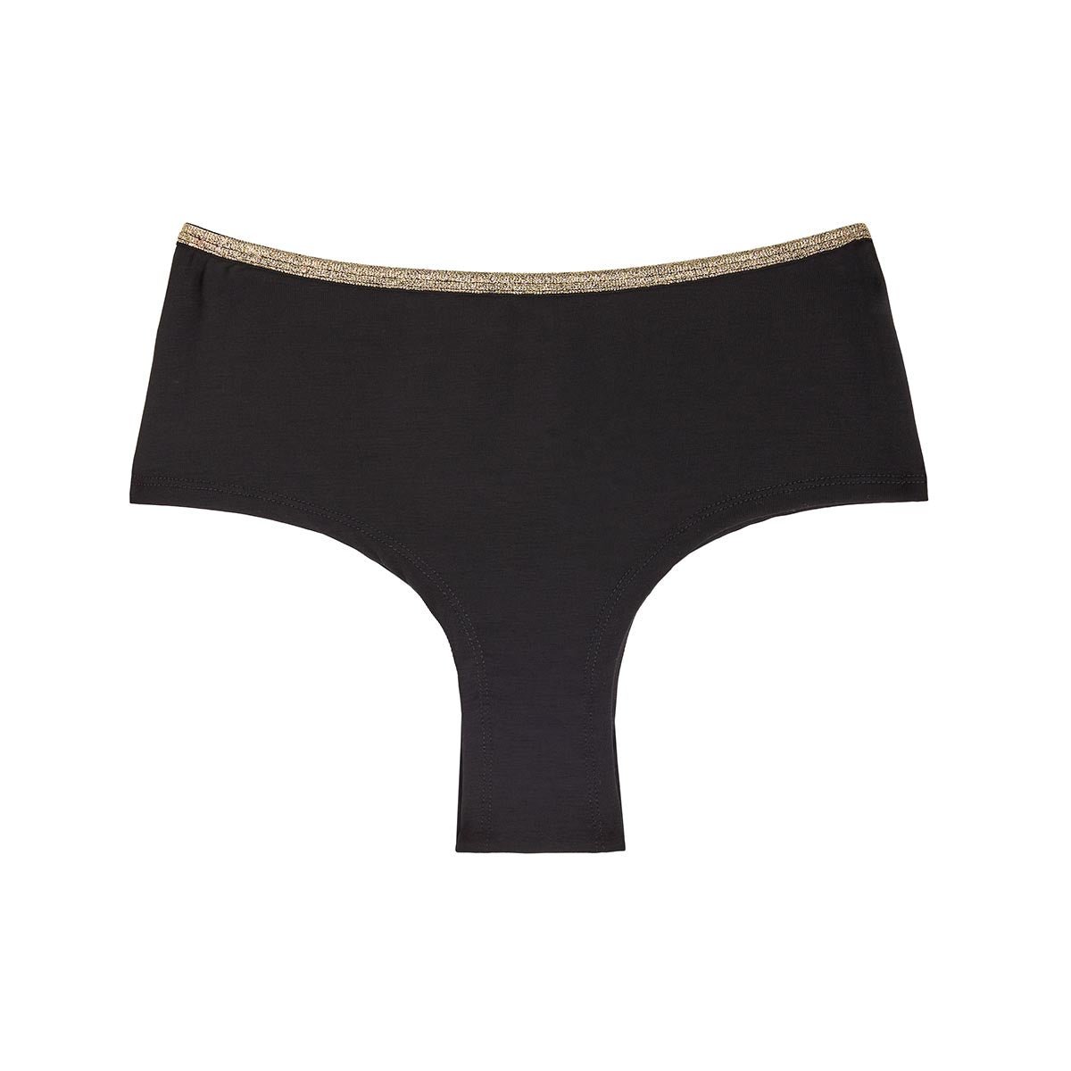 Shorty Tanga Fil textile noir détails dorés, WE ARE JOLIES