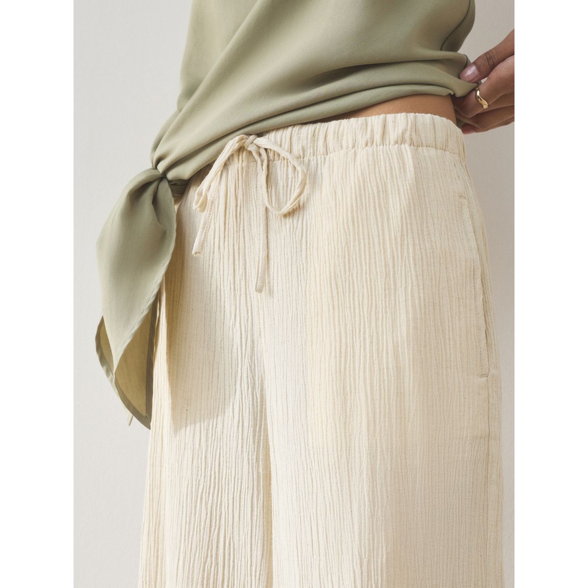 Pantalon large texturé lin mélangé, lot de 3 noir/neutre/kaki, NEXT