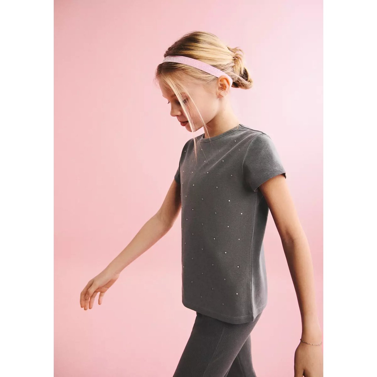 T-shirt manches courtes à strass gris anthracite, MANGO KIDS