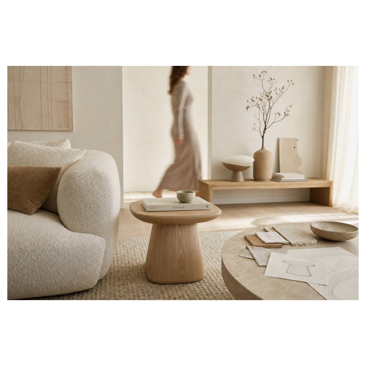 Table d'appoint en placage de frêne naturel, RECOLLECTION