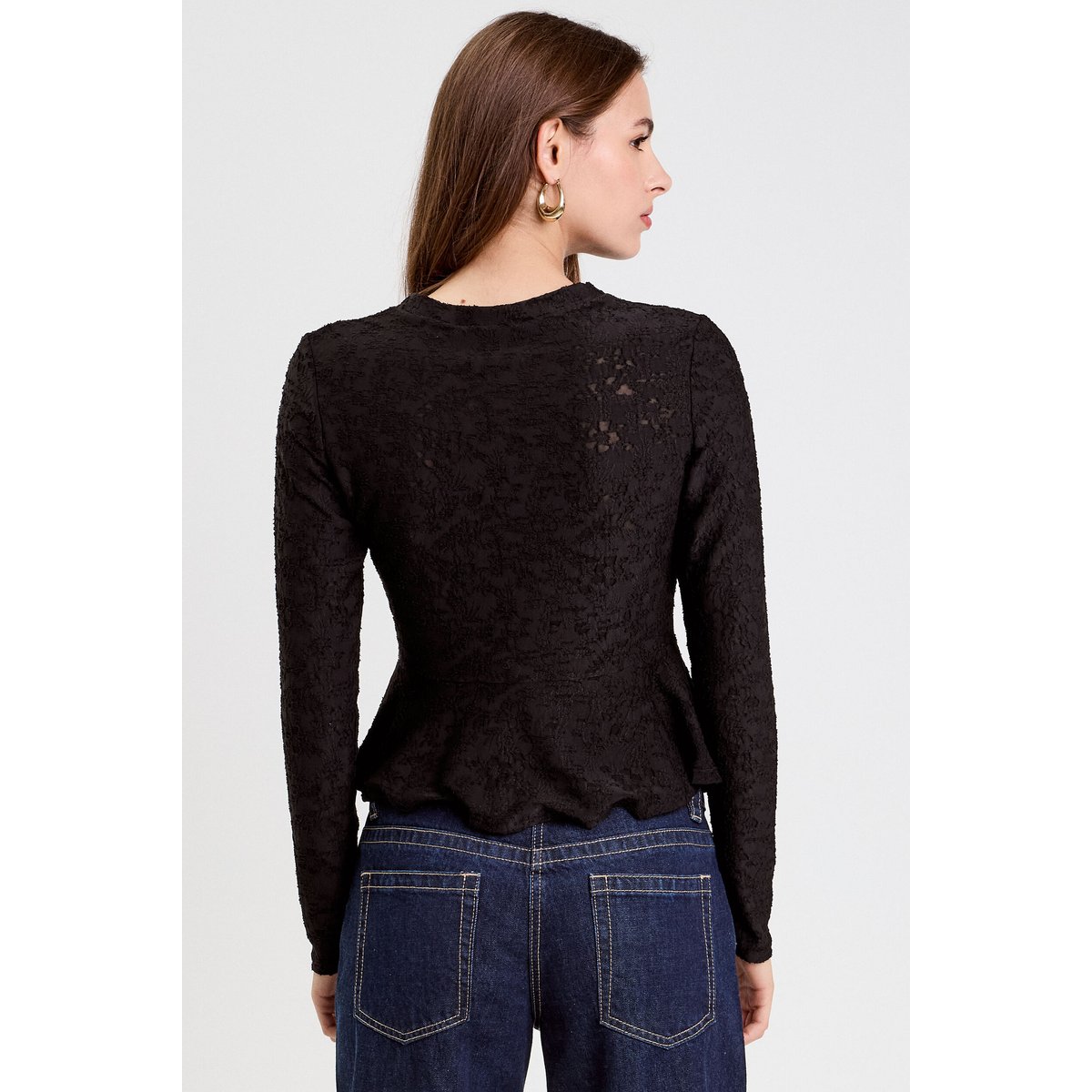 Blouse ajustée col rond manches longues noir, CACHE CACHE