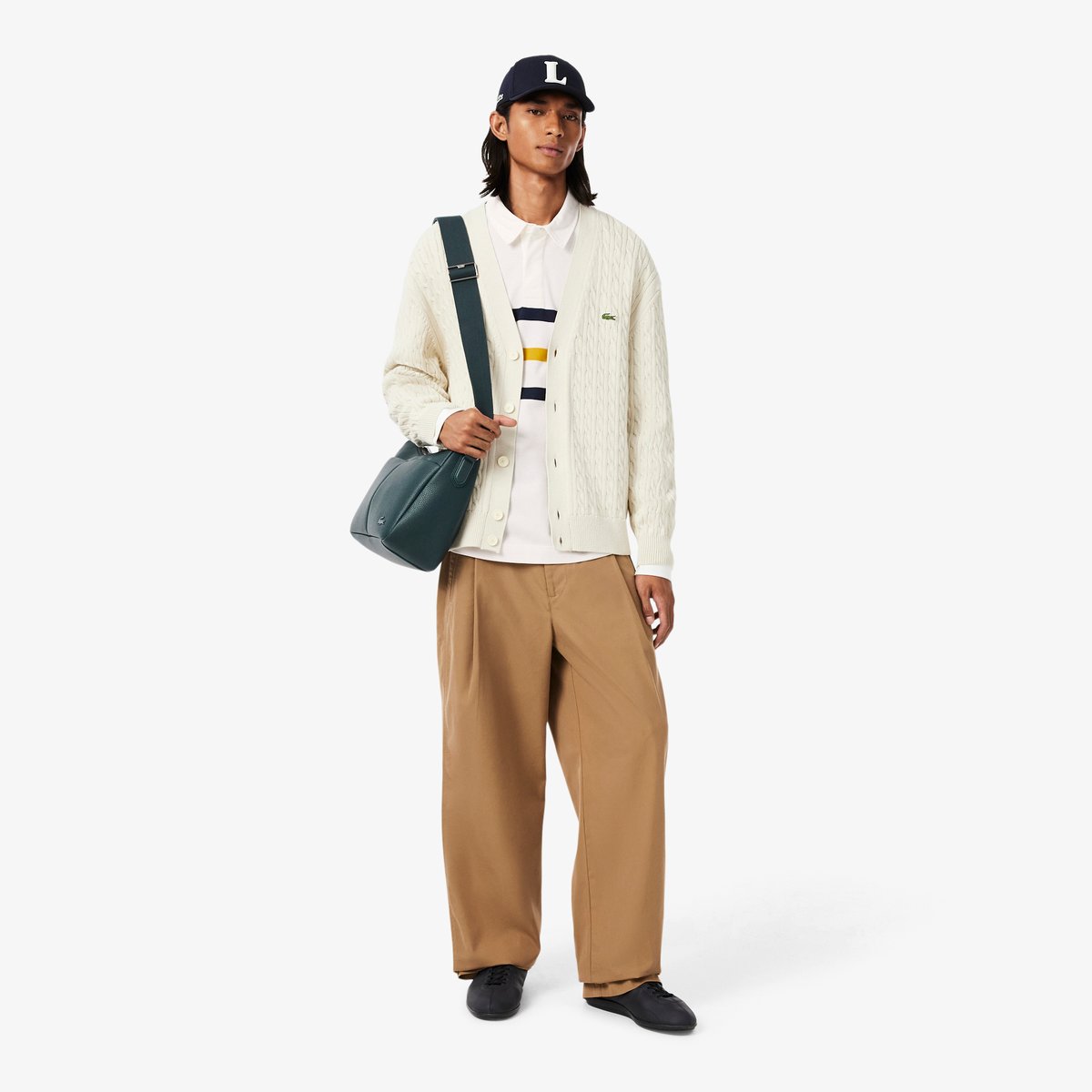 Polo rugby Piqué rayé relaxed fit blanc-70v, LACOSTE