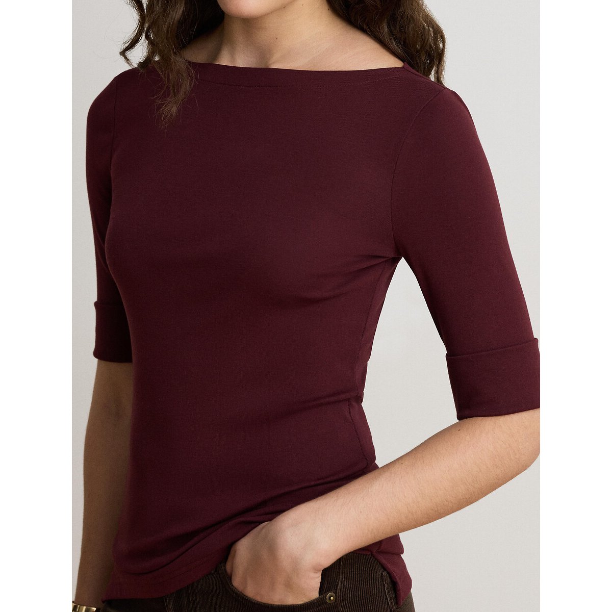 T-shirt manches courtes col bateau, JUDY bordeaux, LAUREN RALPH LAUREN