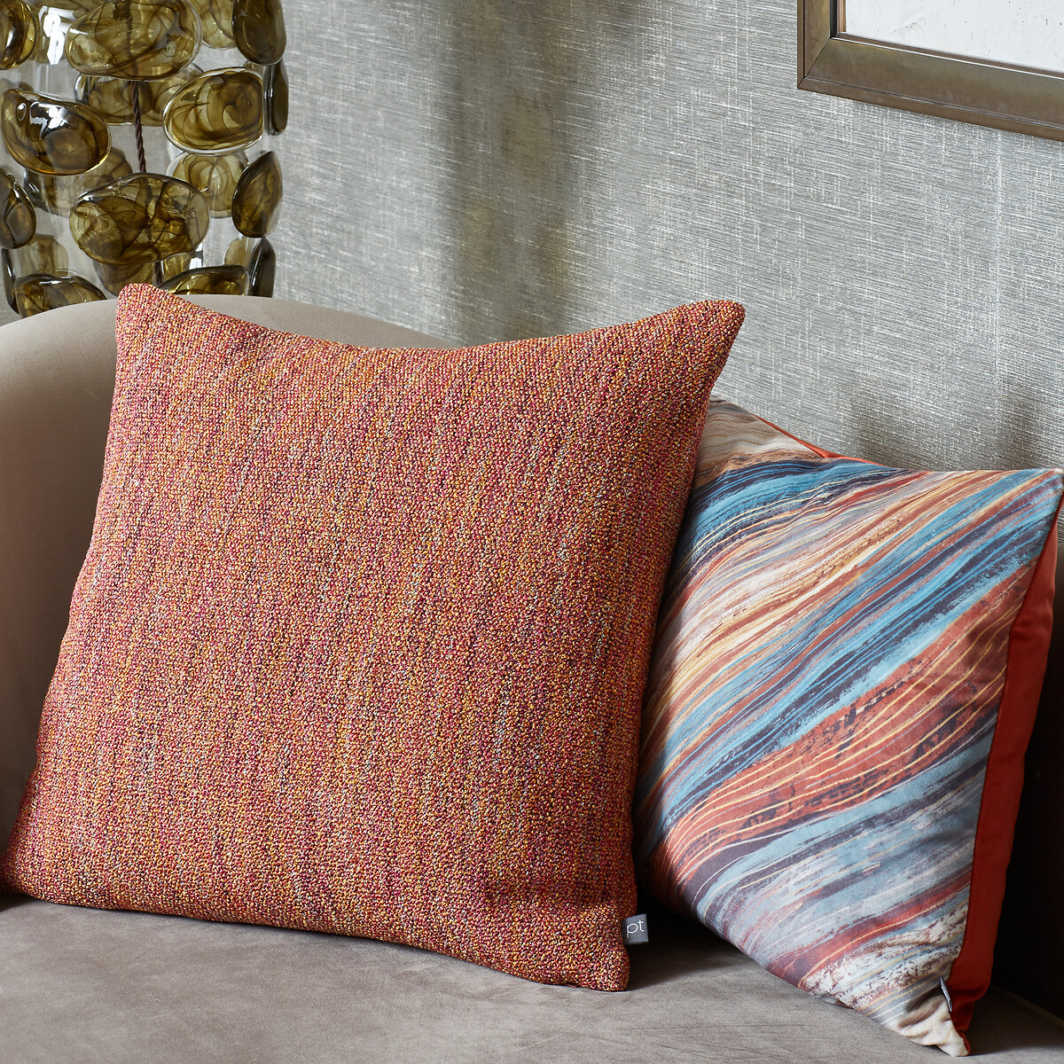 Heartwood Filled Cushion 46x60cm brown with blue stripes , SO'HOME