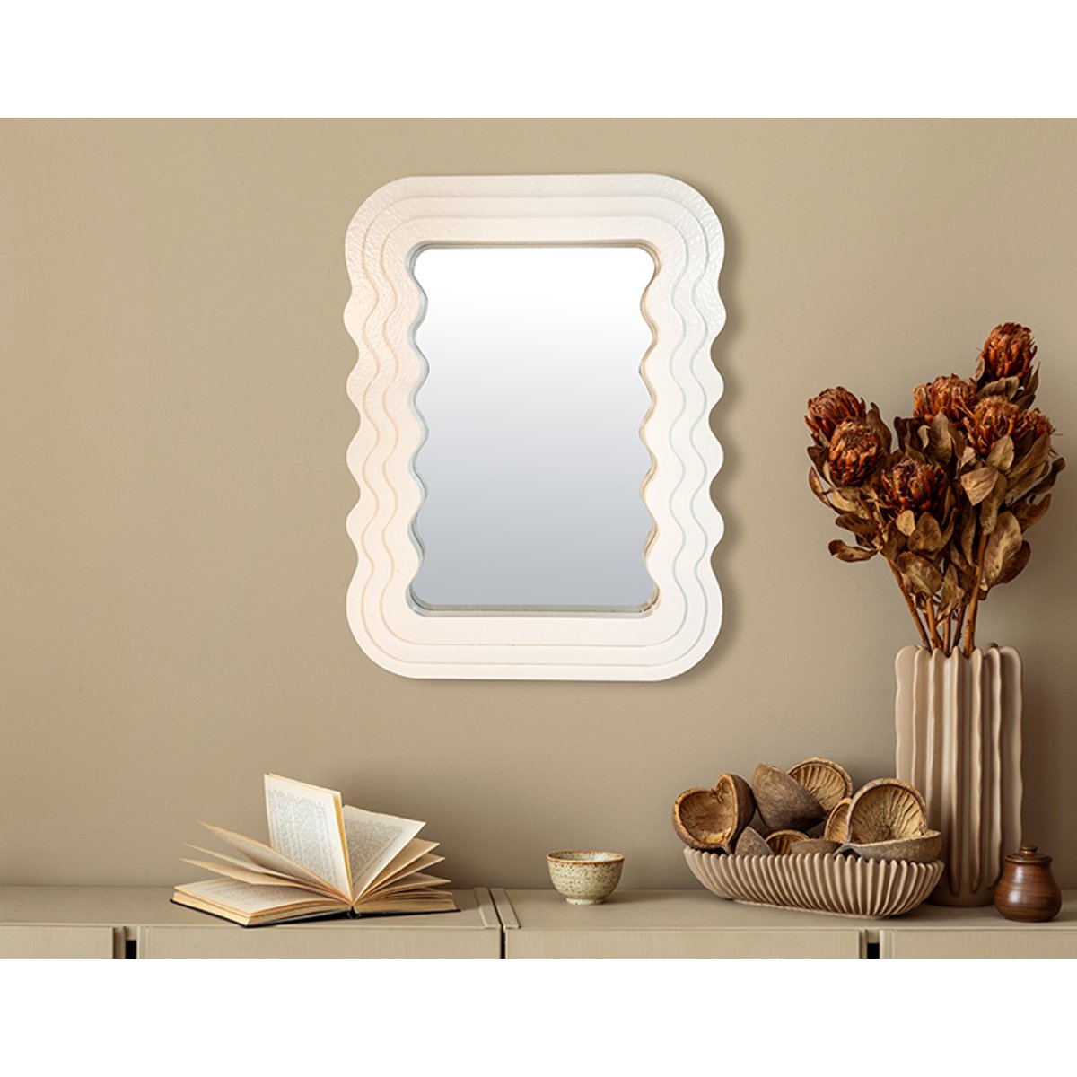Miroir rectangulaire ondulé 29,5x40cm blanc, EMDE