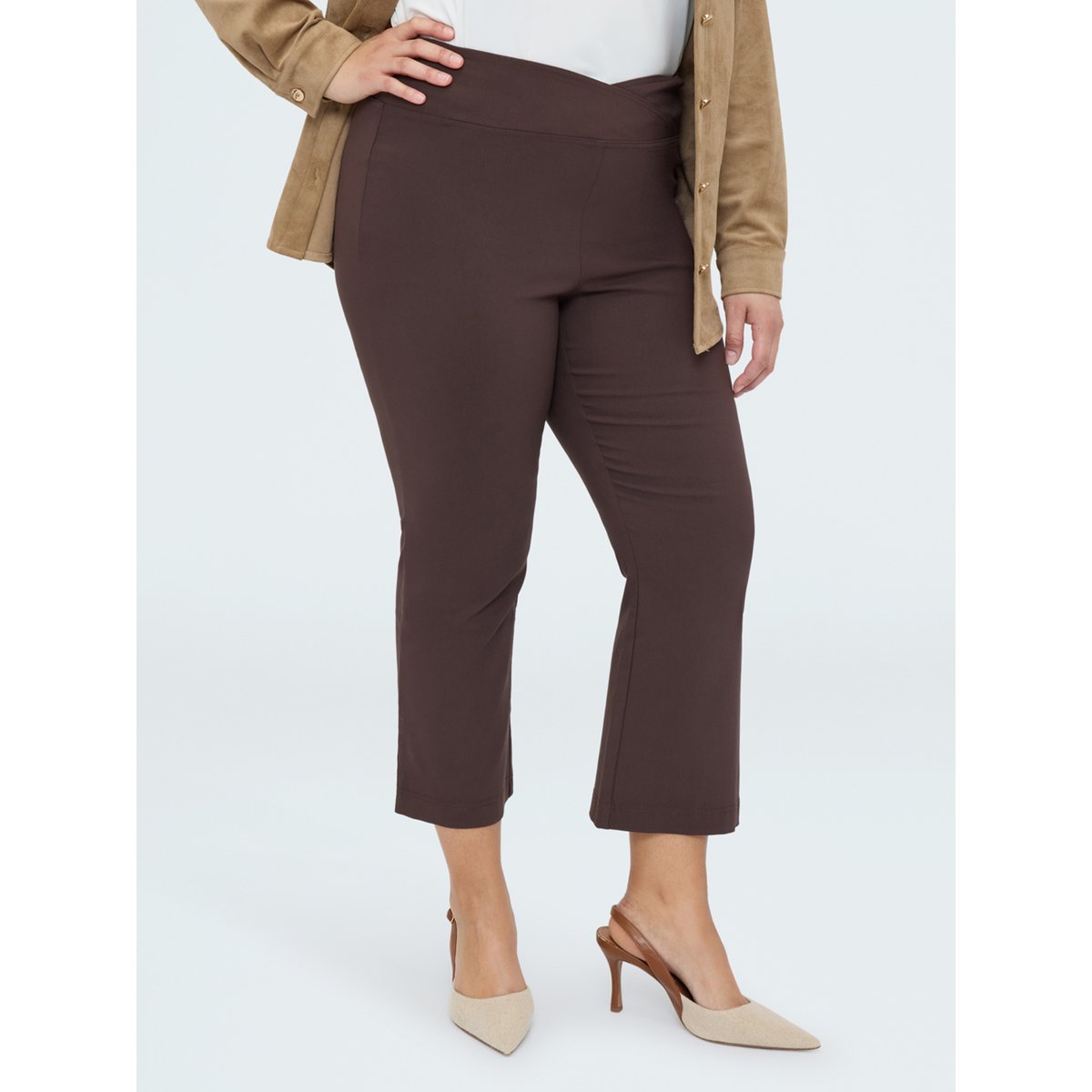 Pantalon Kick Flare taille élastique asymétrique marron, FIORELLA RUBINO