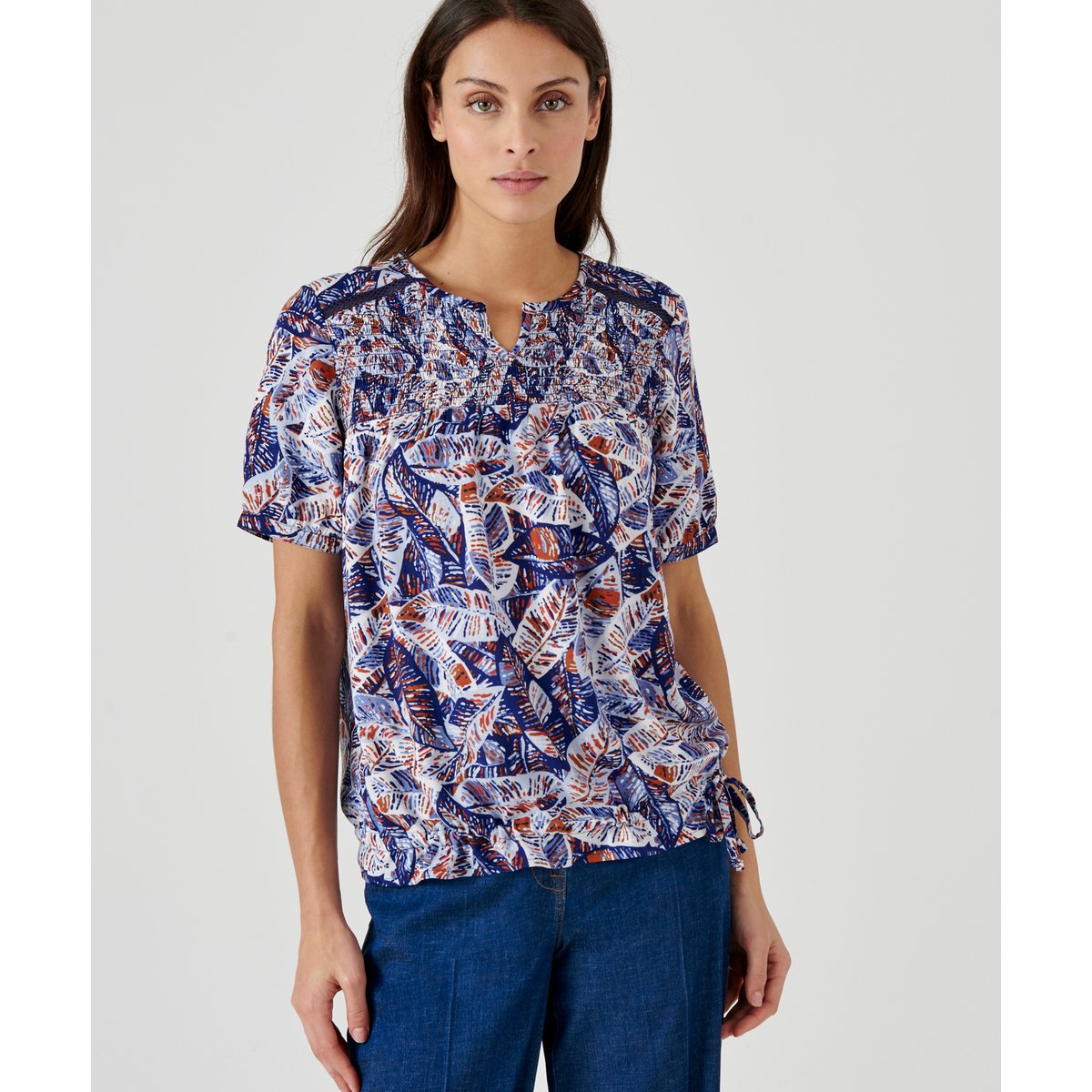 Blouse imprimée blousante bleu feuillage, DAMART