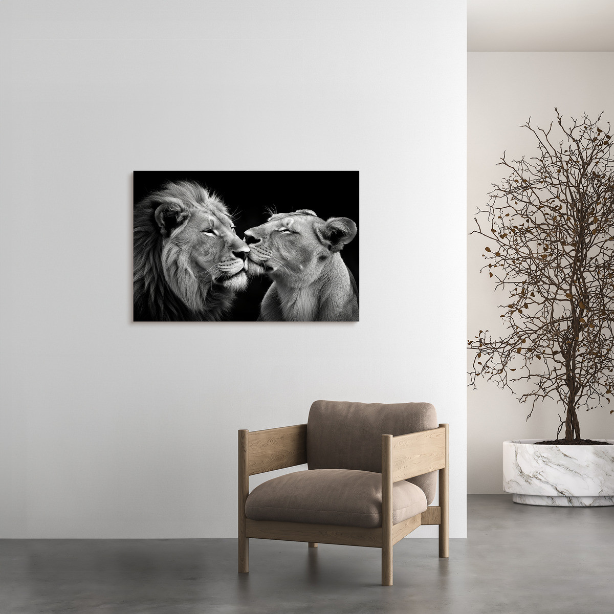 Tableau Sur Toile Lion Et Lionne Amoureux ANIMAUX tableaux sur toile-noir & blanc, CEANOTHE
