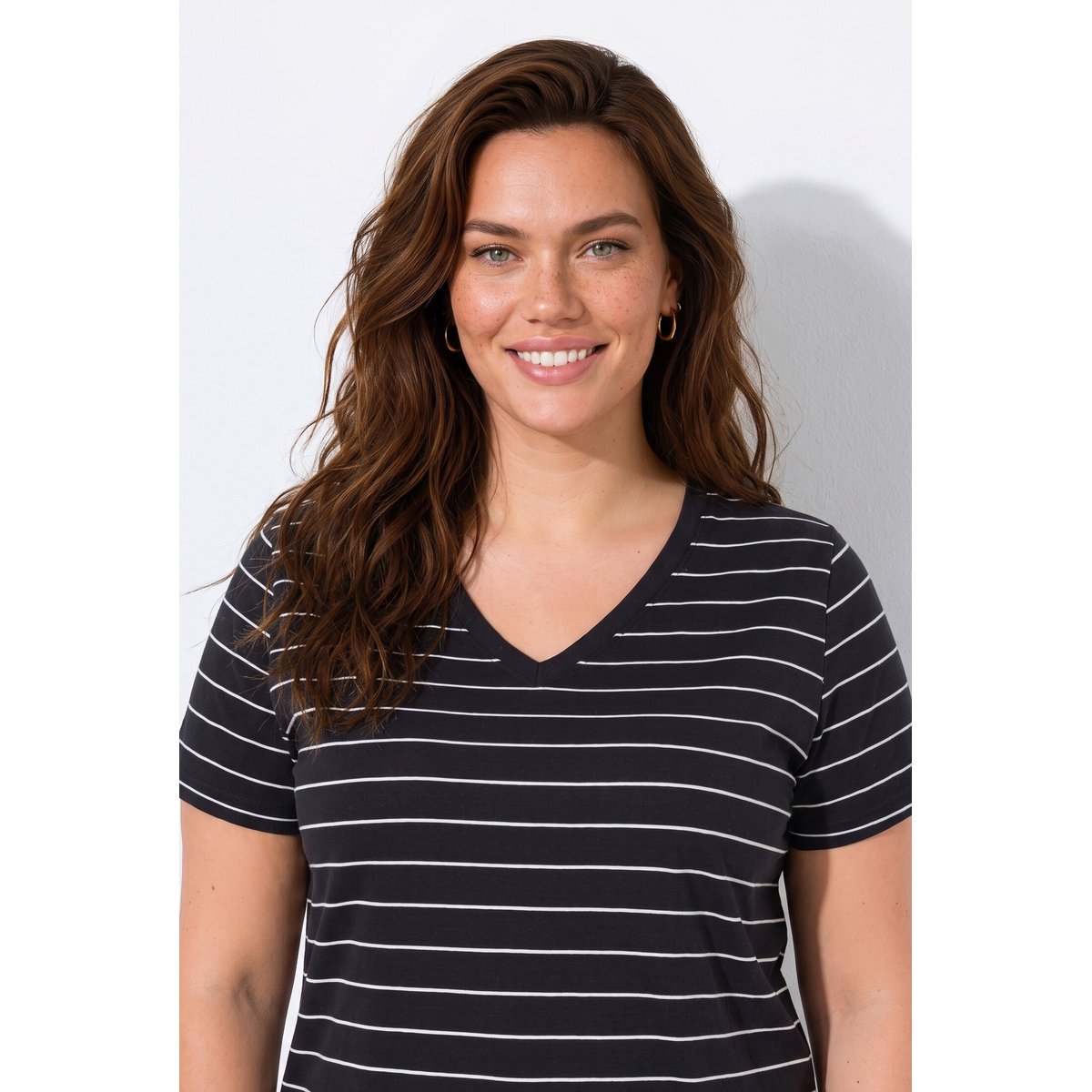 Grand T-shirt rayé en coton bio noir, ULLA POPKEN